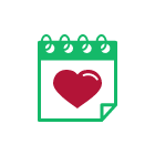 An icon image of a calendar with a heart. 