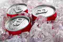 Soda cans in ice. 