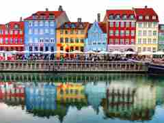 View of colourful buildings in Copenhagen. 